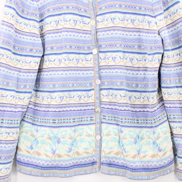Appleseed's Limited Edition Cardigan Womens Blue Fair Isle Pointelle Light XL - Picture 4 of 9